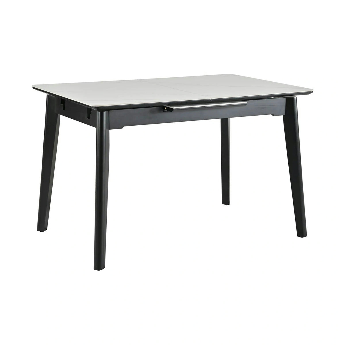 Masa extensibila OSTEN, alb cu efect de marmura/negru, 110/140x80x76 cm