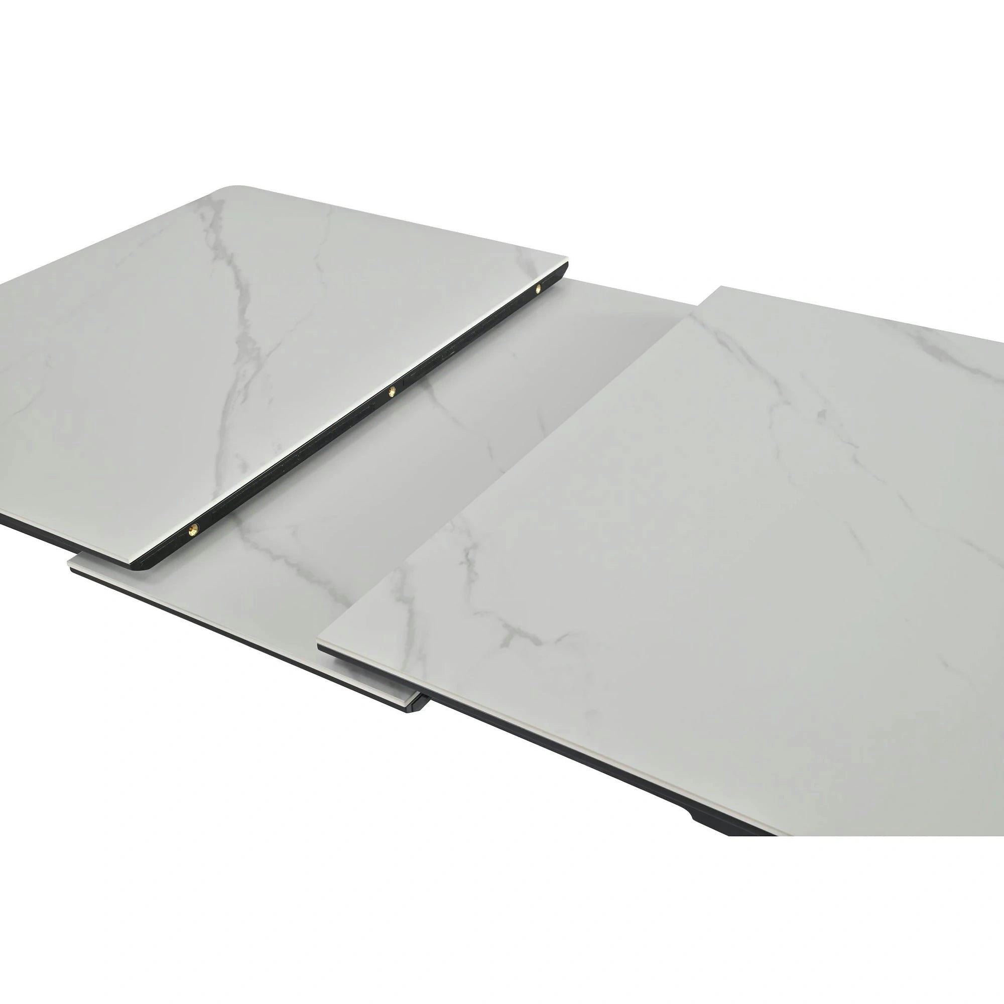 Masa extensibila OSTEN, alb cu efect de marmura/negru, 110/140x80x76 cm