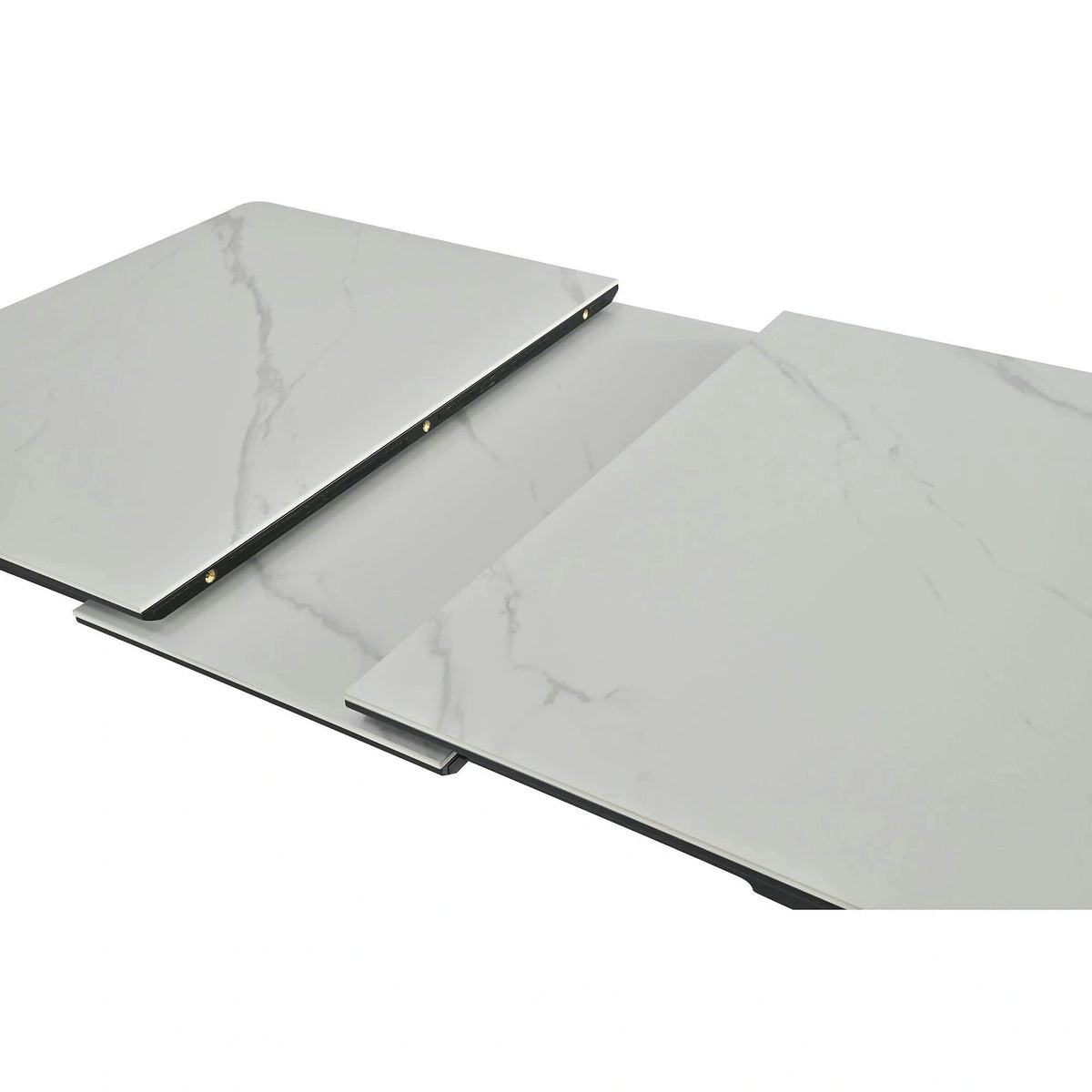 Masa extensibila OSTEN, alb cu efect de marmura/negru, 110/140x80x76 cm