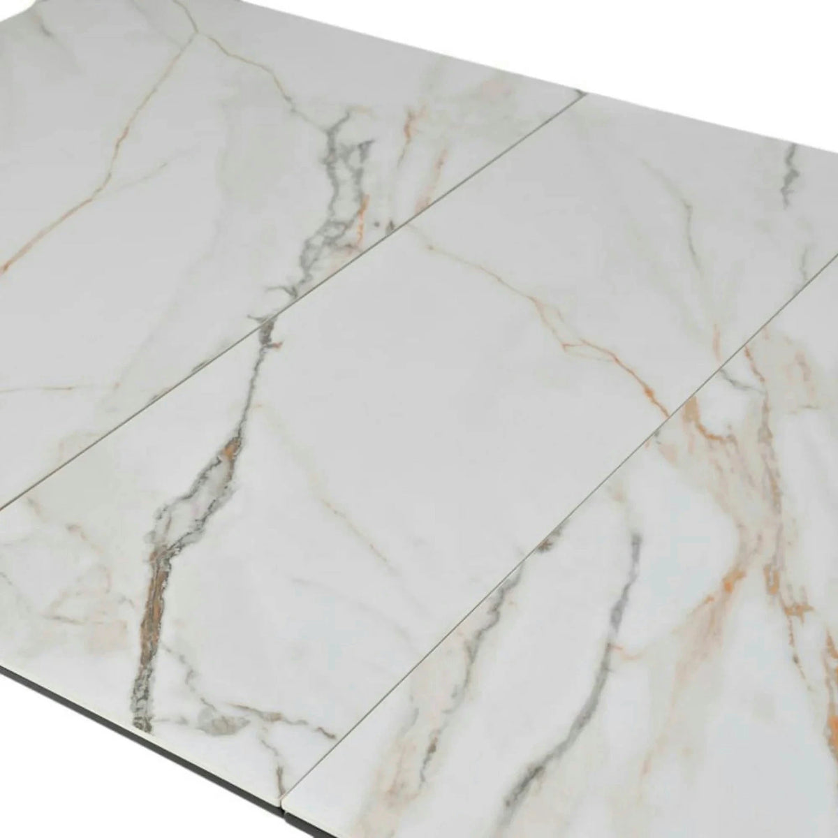 Masa extensibila OSTEN, alb cu efect de marmura/negru, 120/160x80x76 cm
