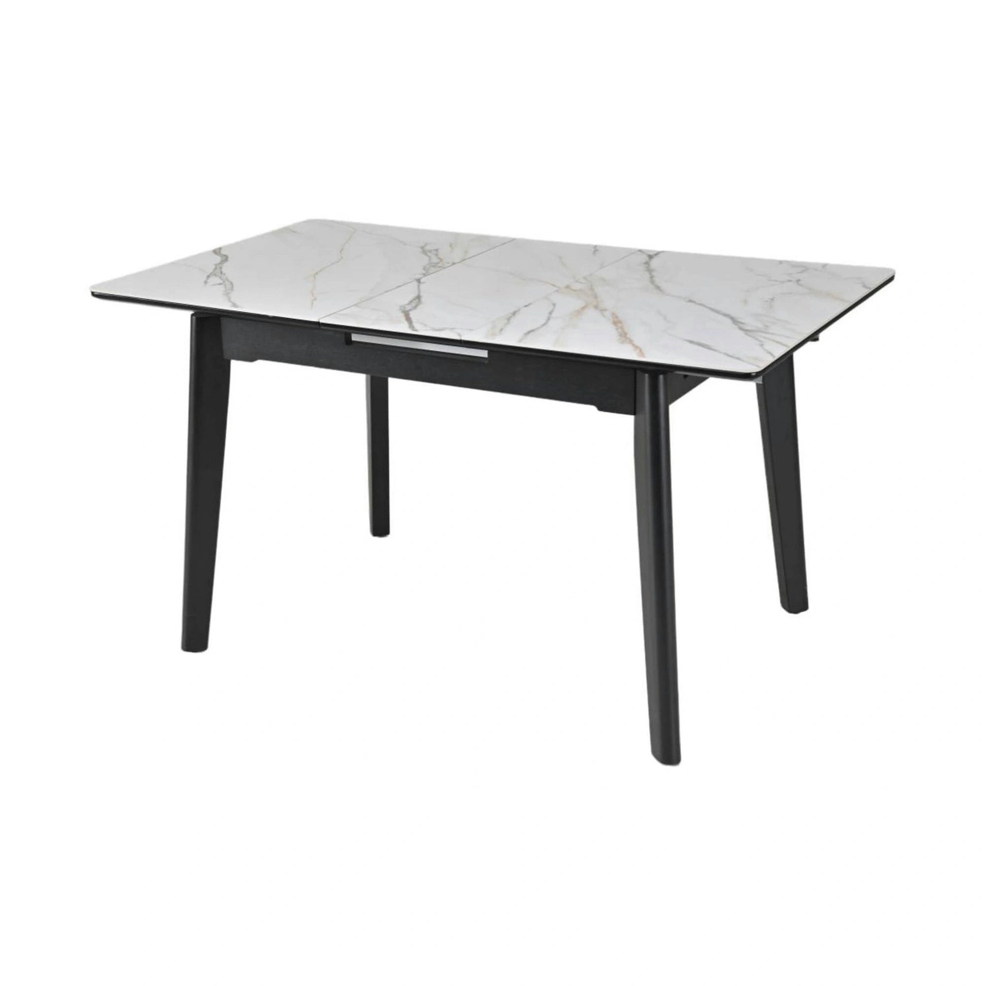 Masa extensibila OSTEN, alb cu efect de marmura/negru, 120/160x80x76 cm