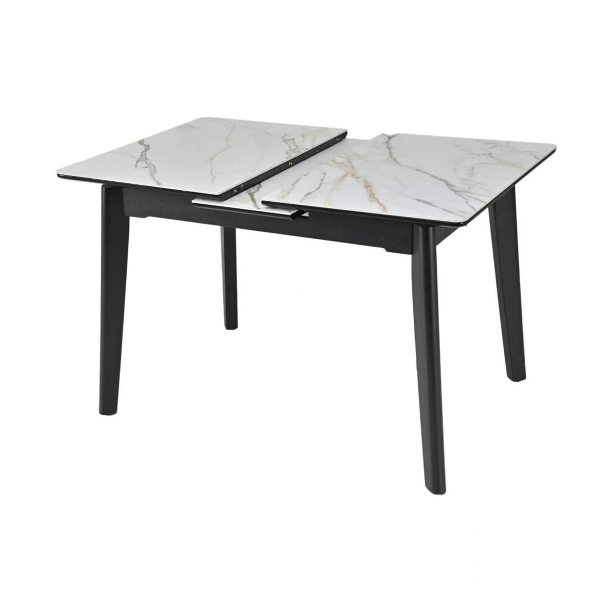 Masa extensibila OSTEN, alb cu efect de marmura/negru, 120/160x80x76 cm