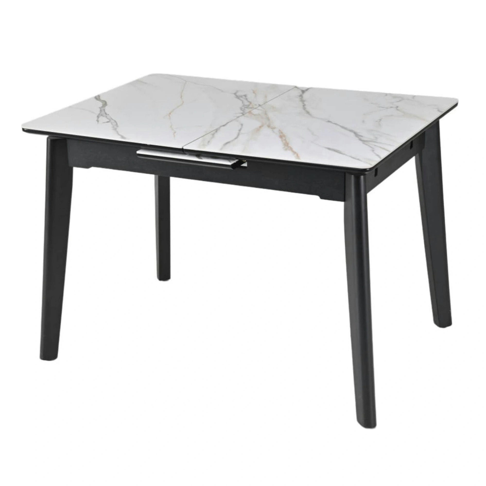 Masa extensibila OSTEN, alb cu efect de marmura/negru, 140/180x80x76 cm