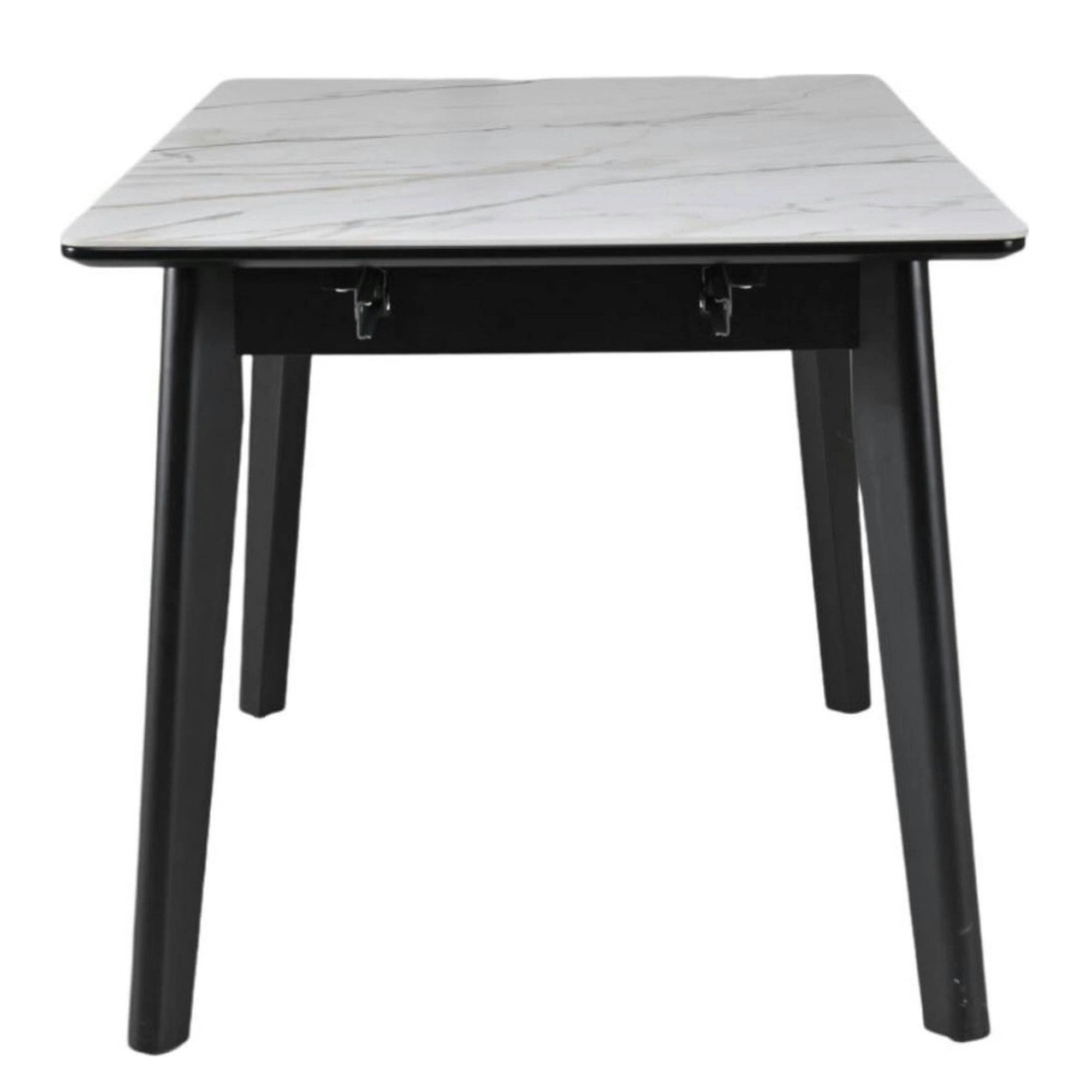 Masa extensibila OSTEN, alb cu efect de marmura/negru, 140/180x80x76 cm