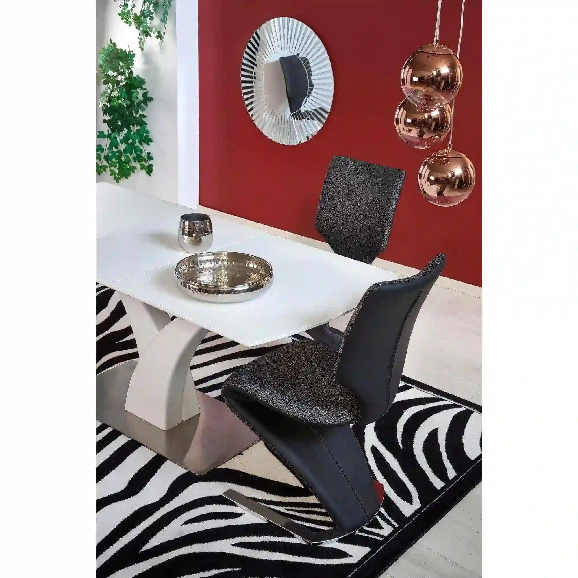 Masa extensibila PALERMO, alb, sticla/otel, 140/180x80x75 cm