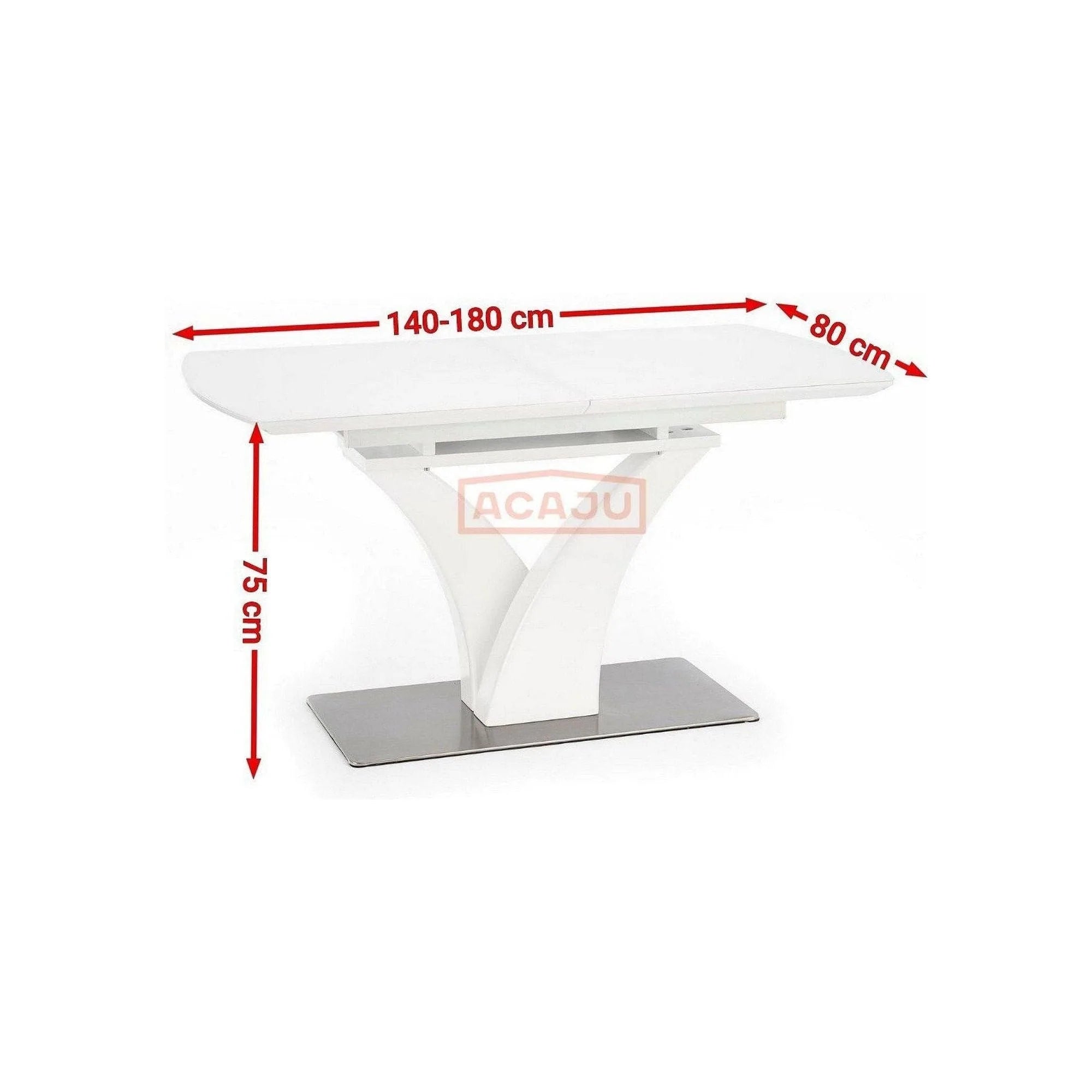 Masa extensibila PALERMO, alb, sticla/otel, 140/180x80x75 cm