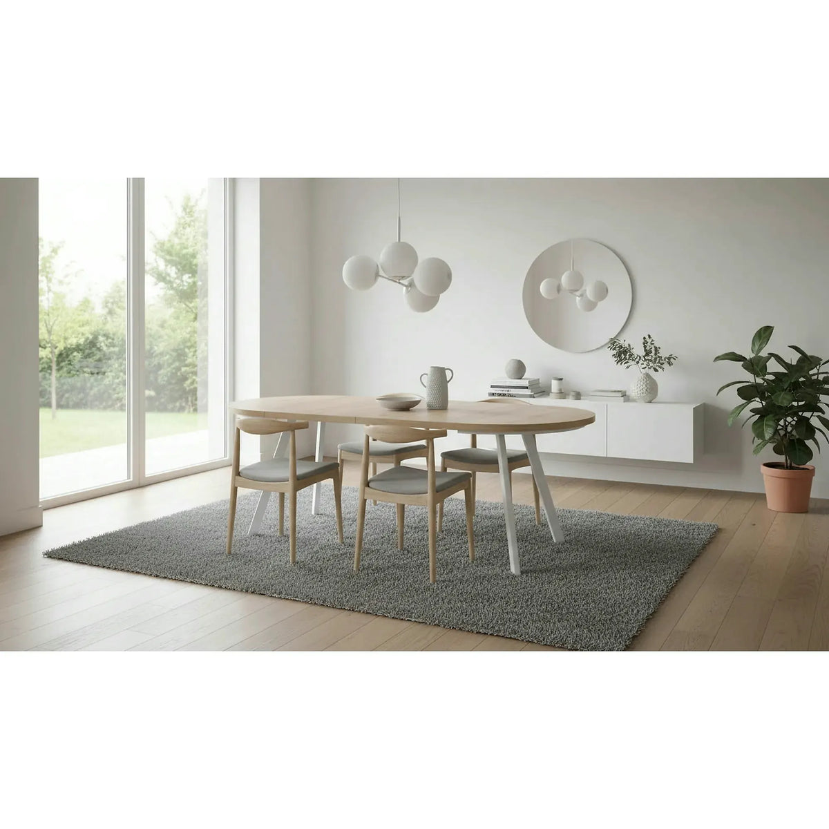 Masa extensibila PARES, stejar wotan/alb, PAL laminat/lemn, 90/180x90x76 cm