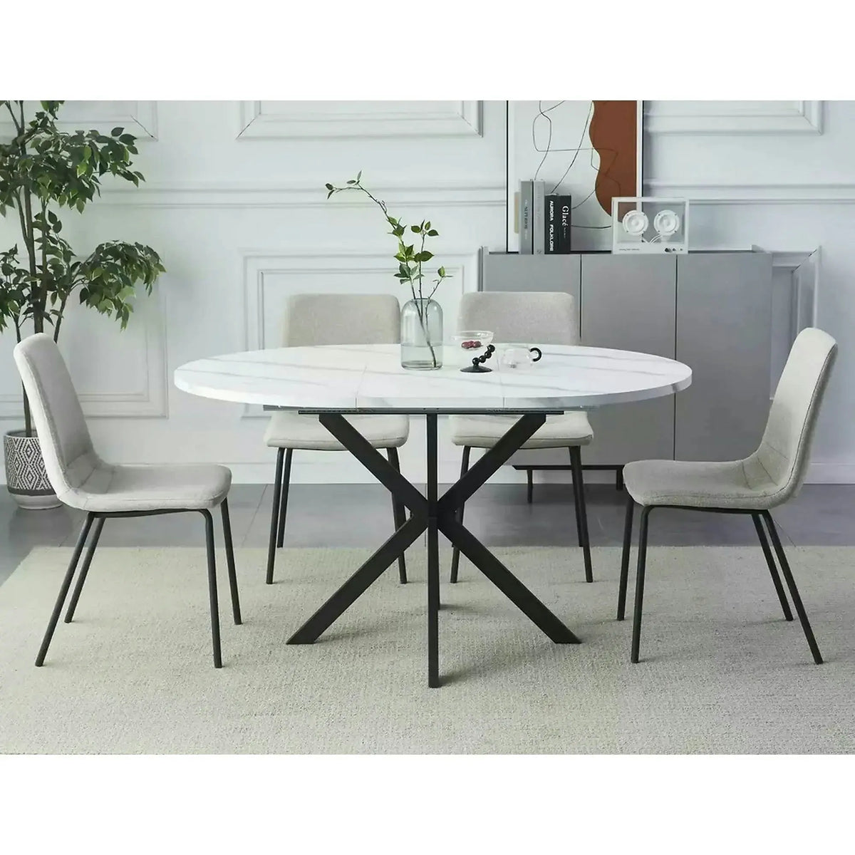 Masa extensibila pentru sufragerie GASTON, alb/negru, 100/135x100x75 cm
