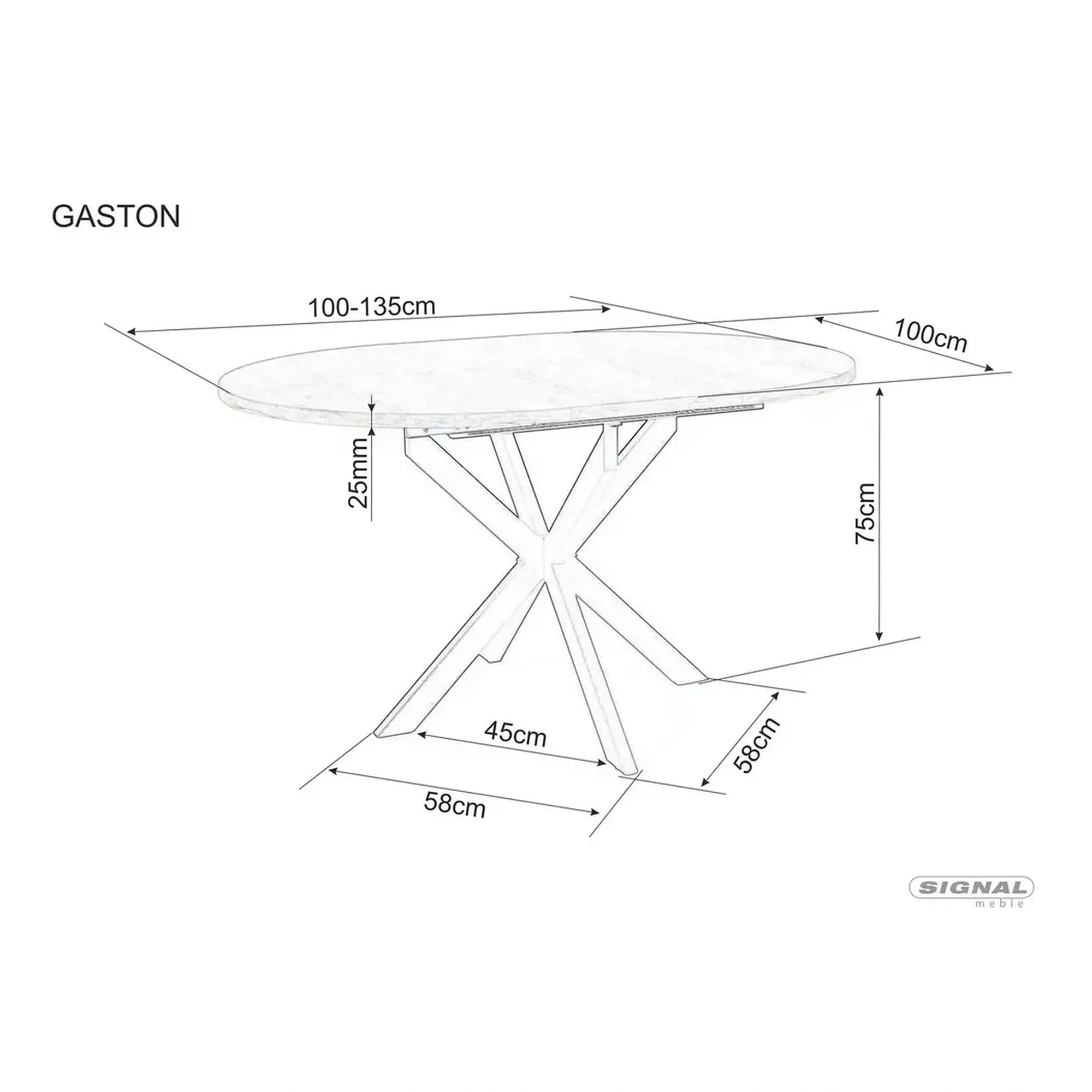 Masa extensibila pentru sufragerie GASTON, alb/negru, 100/135x100x75 cm