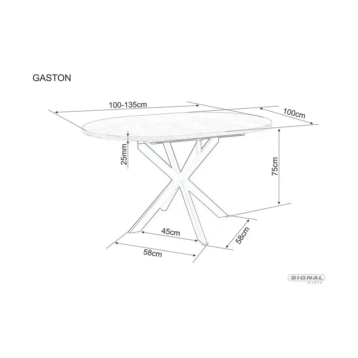 Masa extensibila pentru sufragerie GASTON, alb/negru, 100/135x100x75 cm