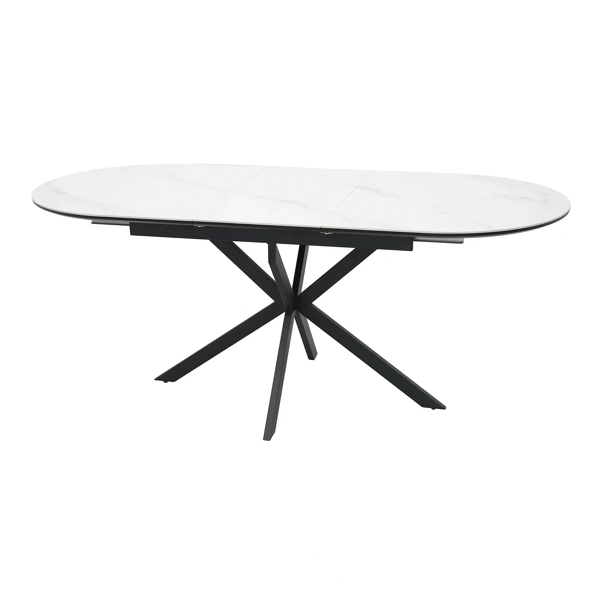 Masa extensibila pentru sufragerie GASTON, alb/negru, ceramica/metal, 140/180x80x76 cm