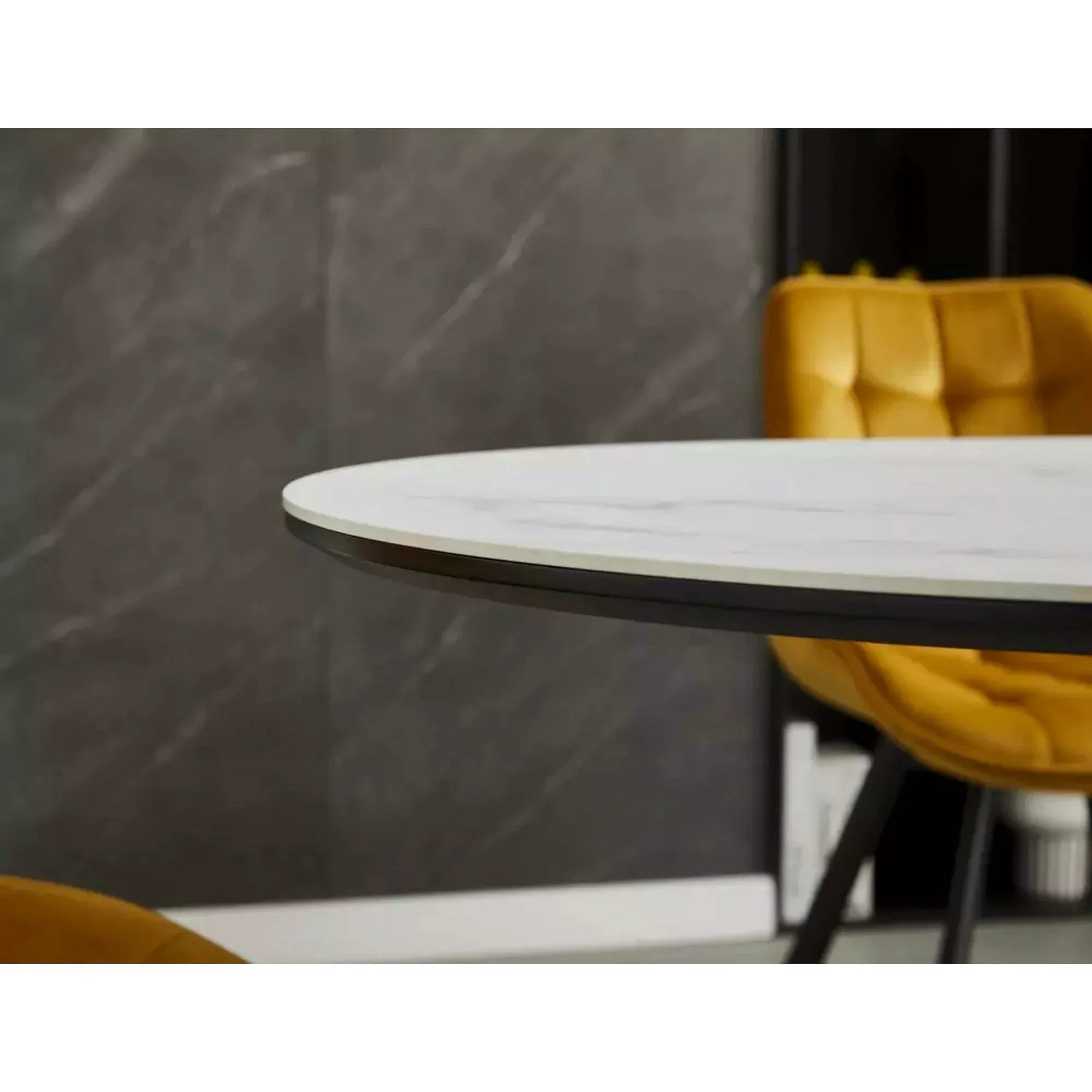 Masa extensibila pentru sufragerie GASTON, alb/negru, ceramica/metal, 140/180x80x76 cm