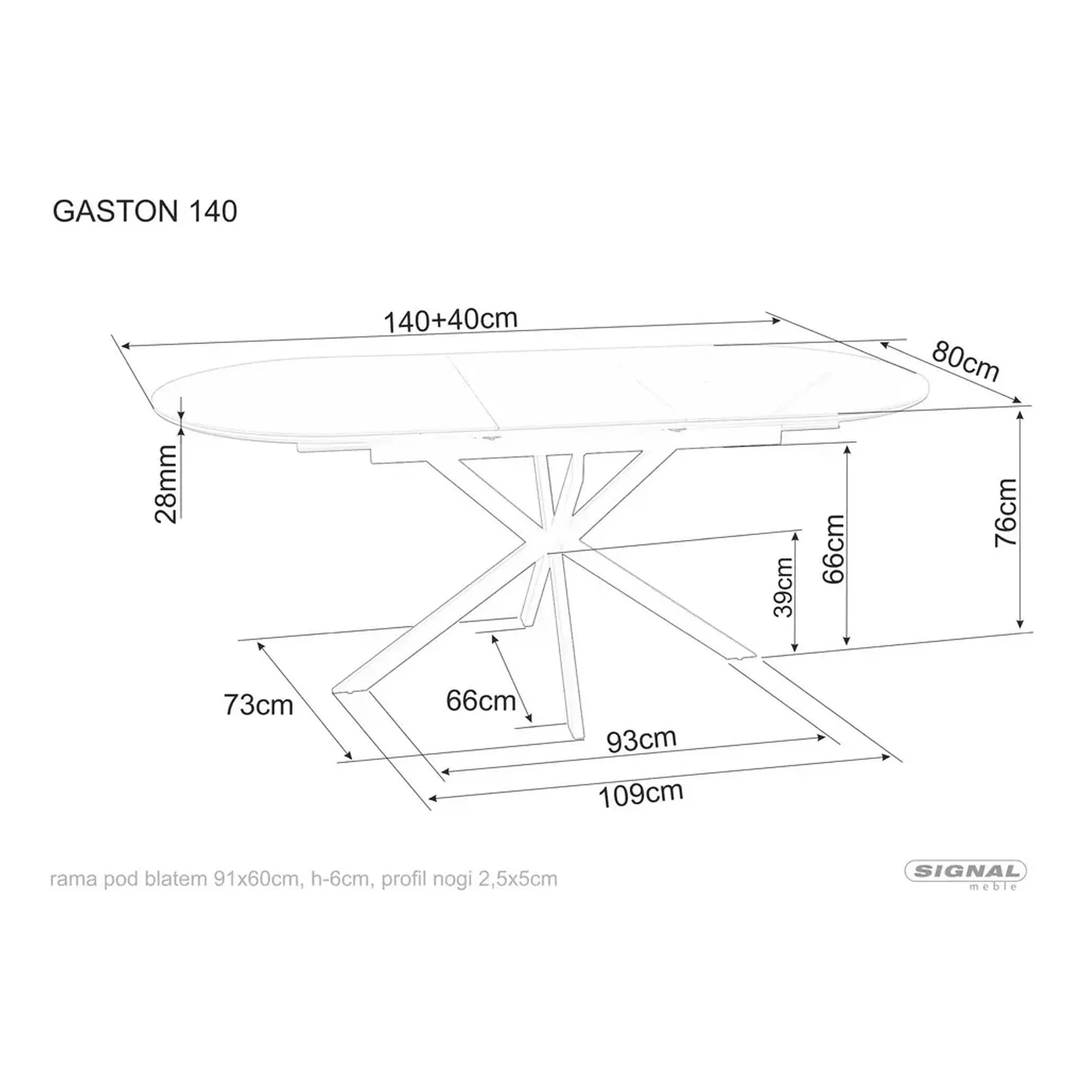 Masa extensibila pentru sufragerie GASTON, alb/negru, ceramica/metal, 140/180x80x76 cm