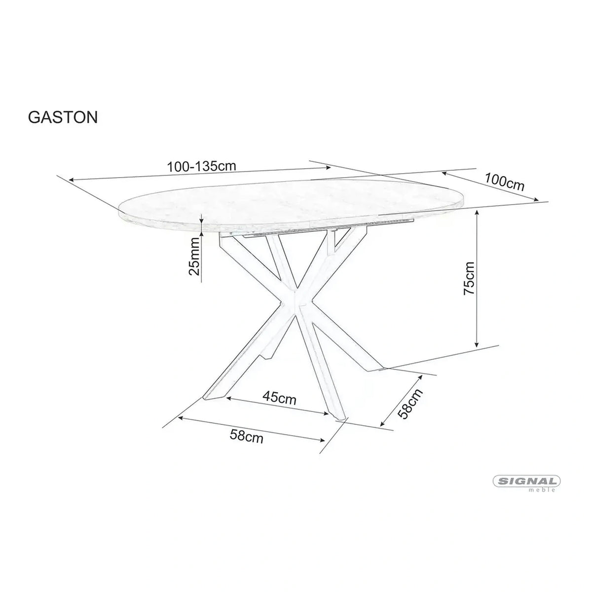 Masa extensibila pentru sufragerie GASTON, stejar/negru, 100/135x100x75 cm