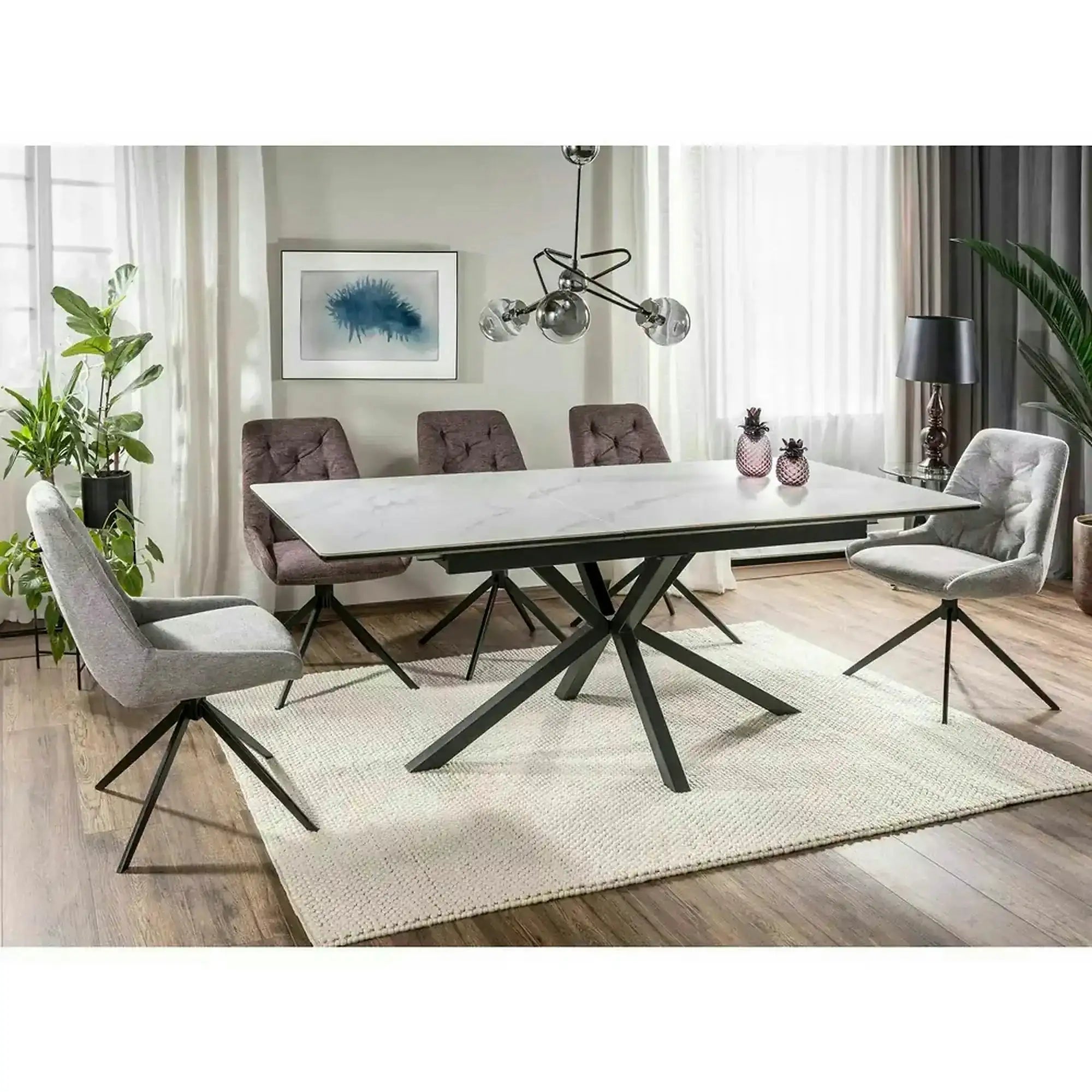 Masa extensibila pentru sufragerie LOGAN, alb/negru, 160/200x90x76 cm