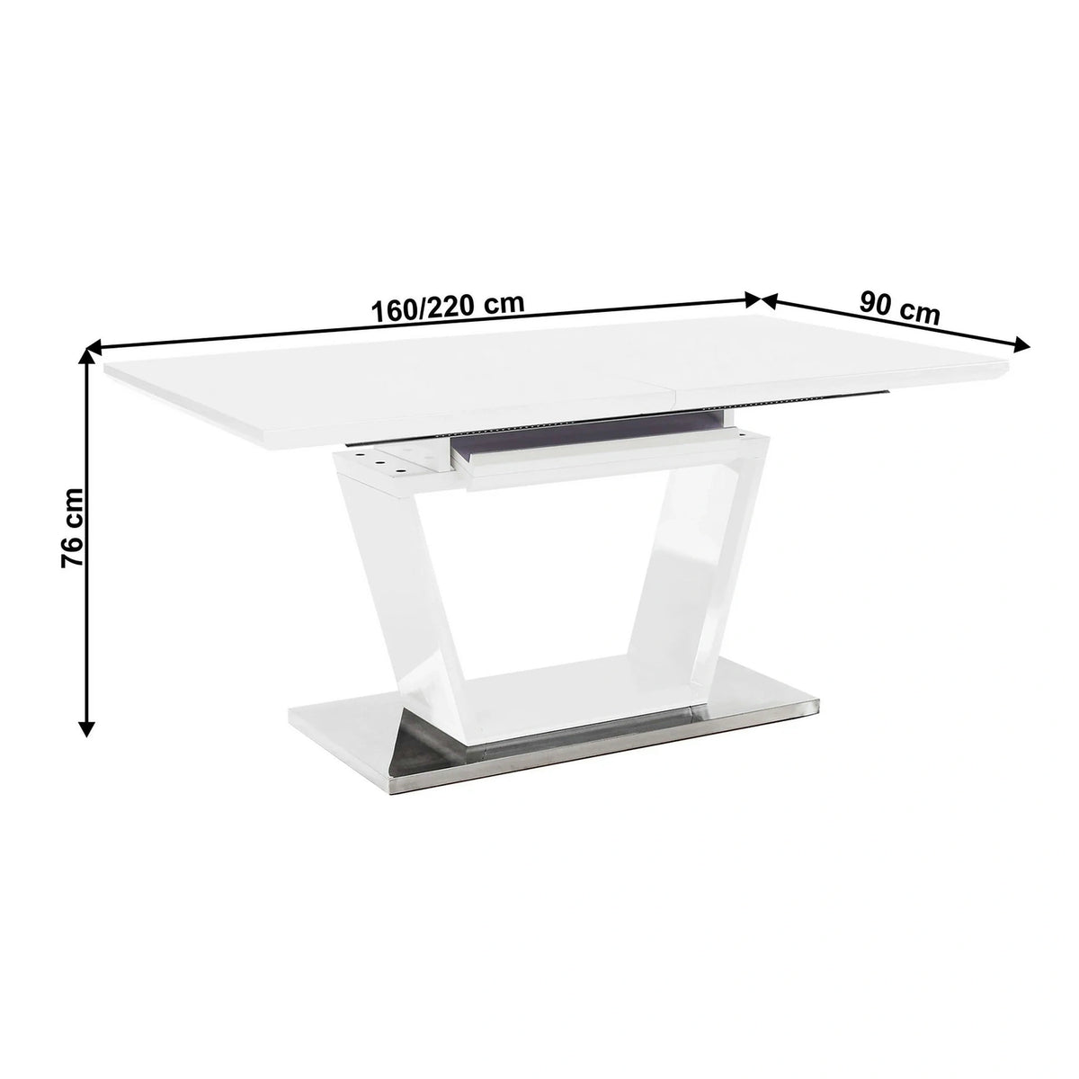 Masa extensibila PERAK, alb/crom, 160/220x90x76 cm