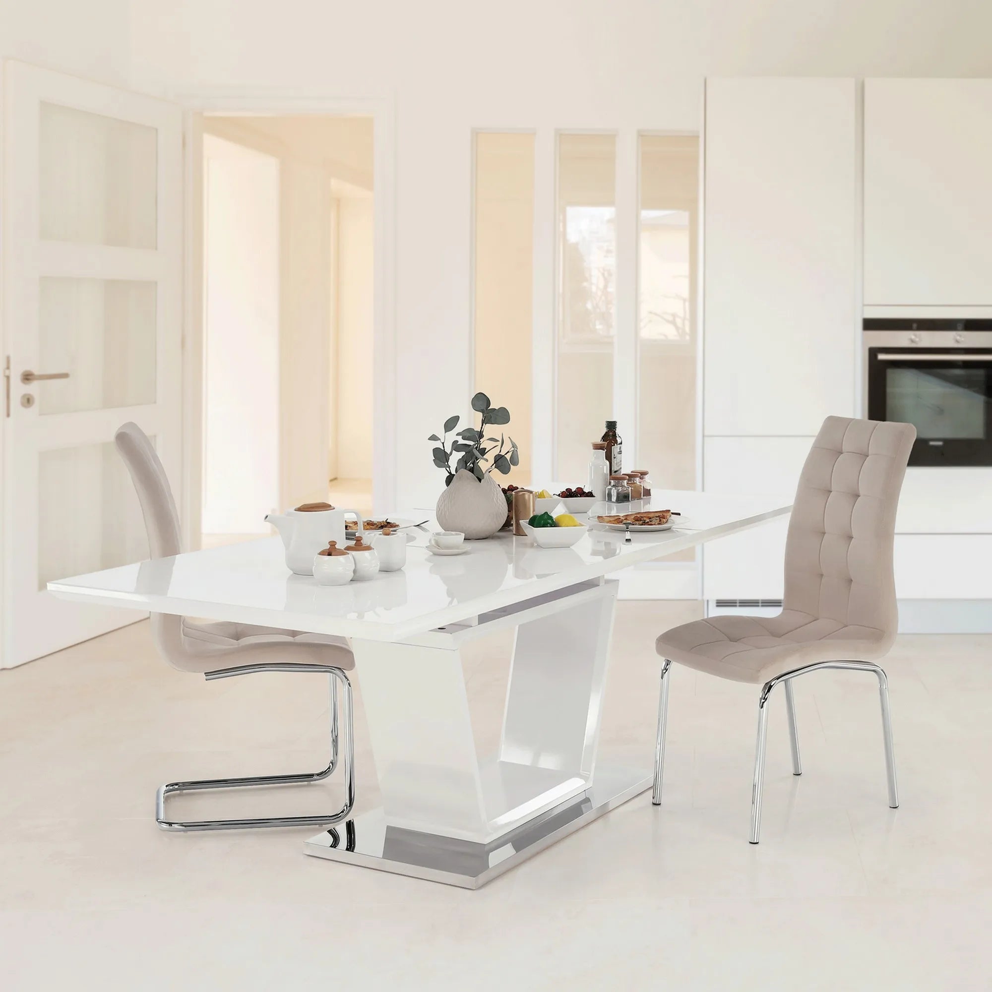 Masa extensibila PERAK, alb/crom, 160/220x90x76 cm