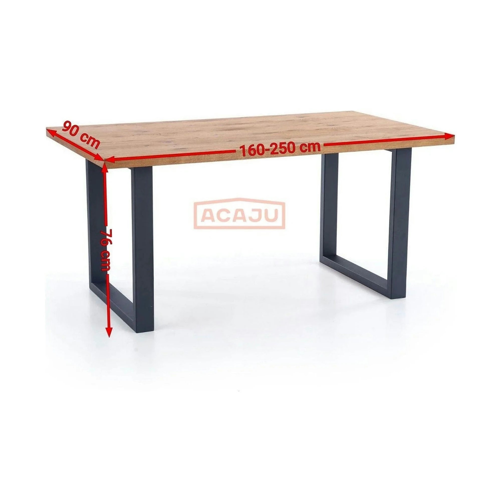 Masa extensibila PEREZ, stejar deschis/negru, 160/250x90x76 cm