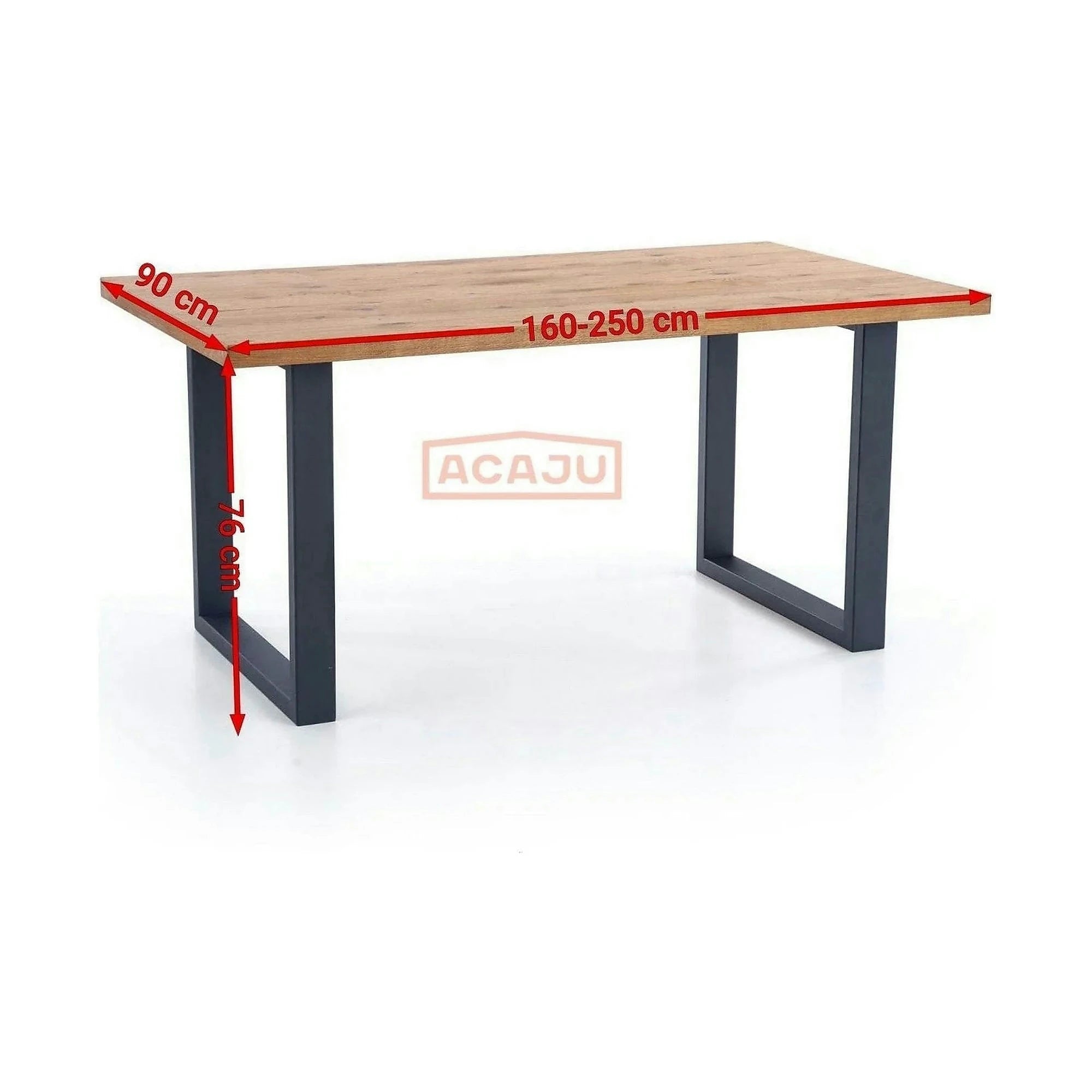 Masa extensibila PEREZ, stejar deschis/negru, 160/250x90x76 cm