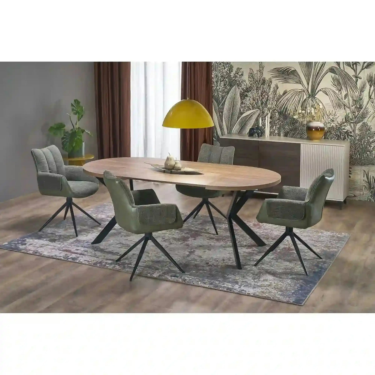 Masa extensibila PERONI, nuc/negru, PAL furniruit /otel, 100/250x100x75 cm