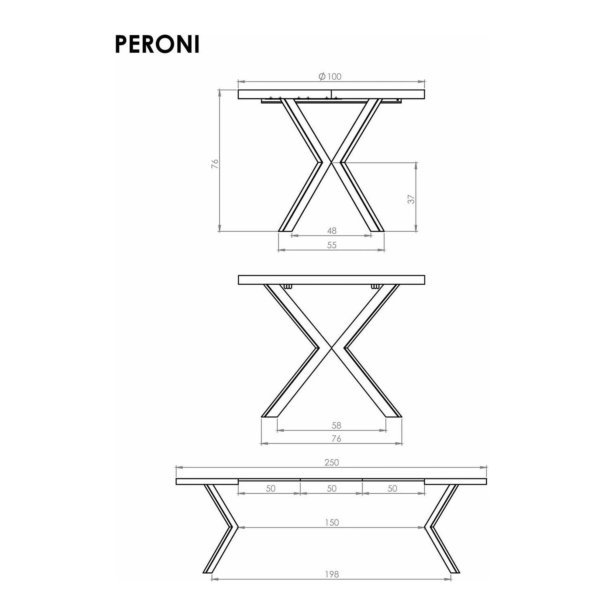 Masa extensibila PERONI, nuc/negru, PAL furniruit /otel, 100/250x100x75 cm
