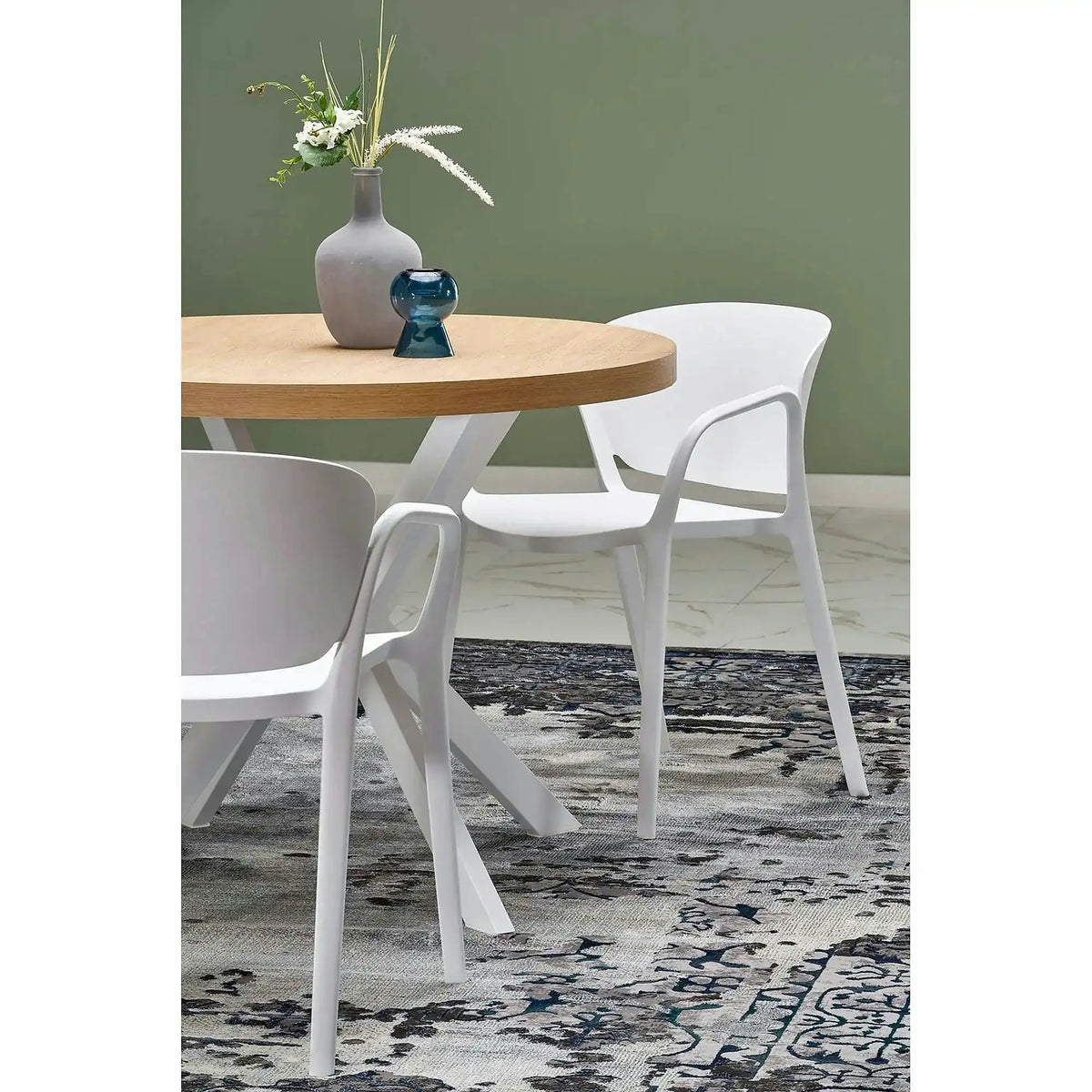 Masa extensibila PERONI, stejar auriu/alb, PAL furniruit/otel, 100/250x100x75 cm
