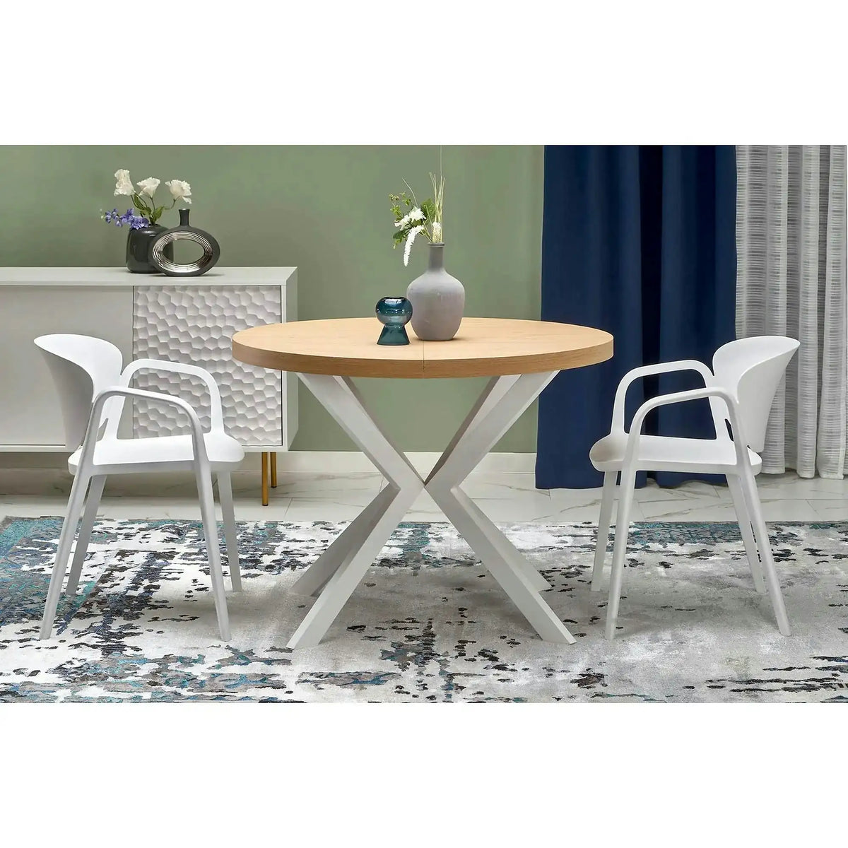 Masa extensibila PERONI, stejar auriu/alb, PAL furniruit/otel, 100/250x100x75 cm