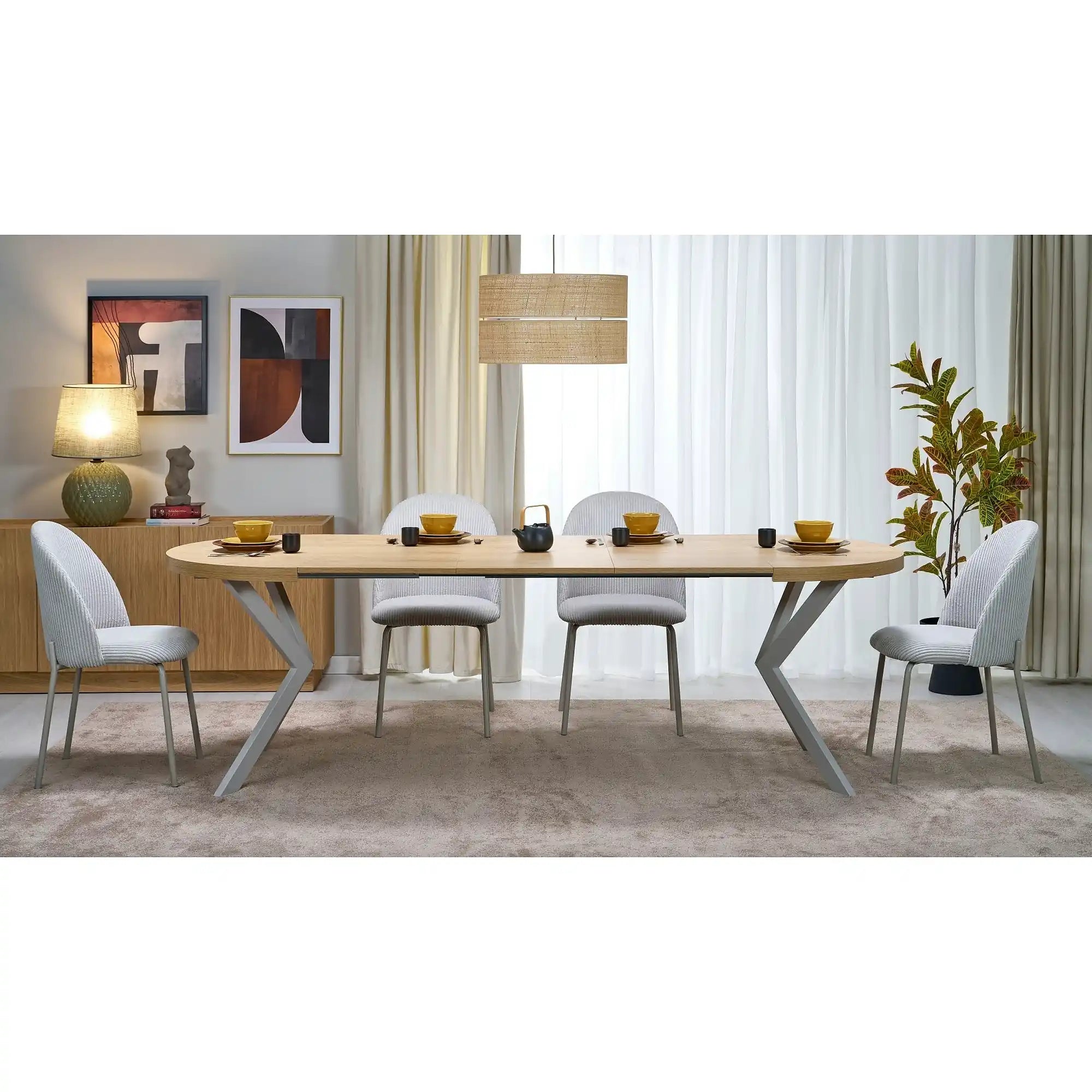 Masa extensibila PERONI, stejar/casmir, PAL laminat/otel, 100/250x100x75 cm