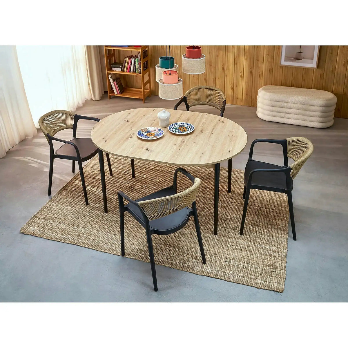 Masa extensibila PIVOT, stejar artisan/negru, PAL laminat/lemn, 102/142x102x75 cm