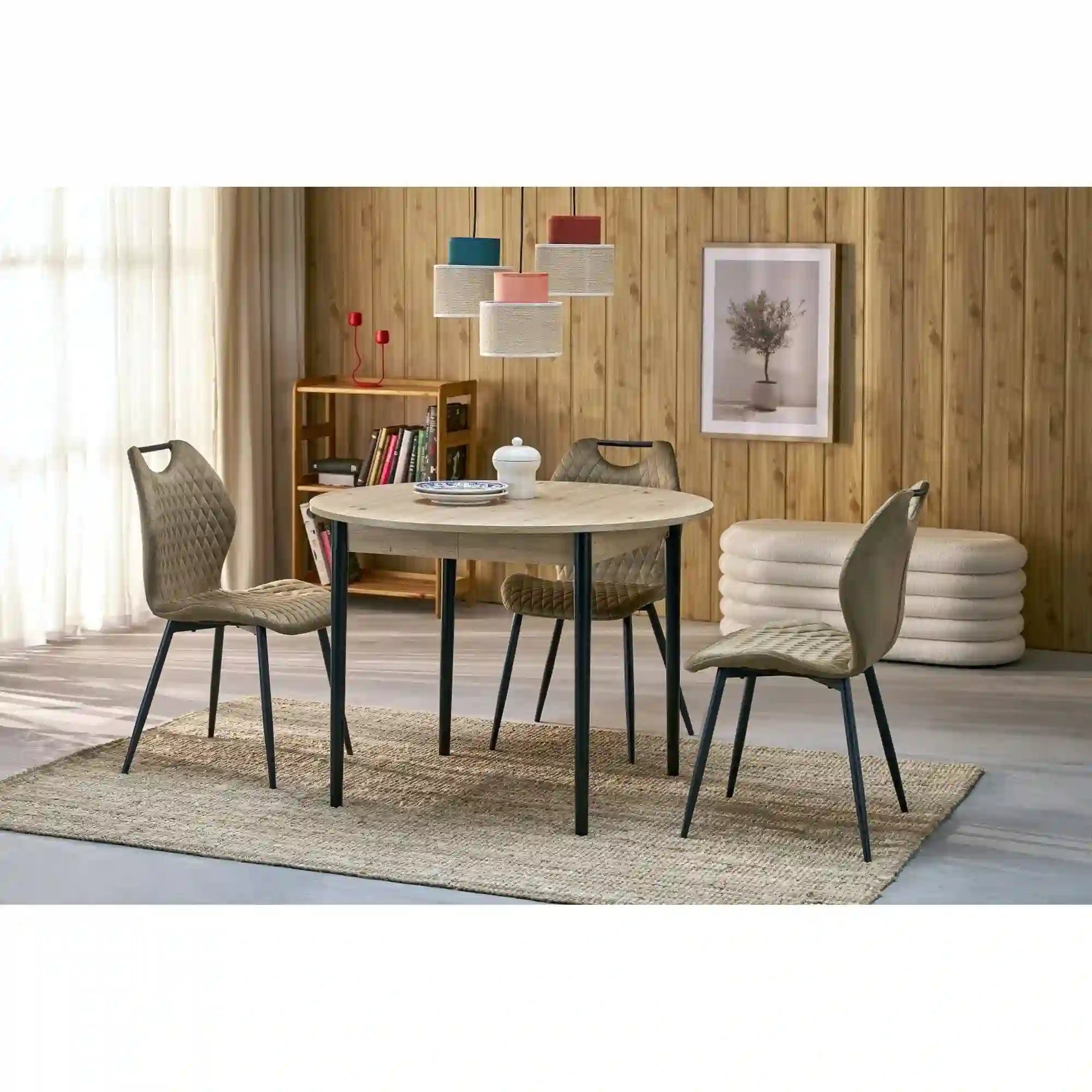 Masa extensibila PIVOT, stejar artisan/negru, PAL laminat/lemn, 102/142x102x75 cm