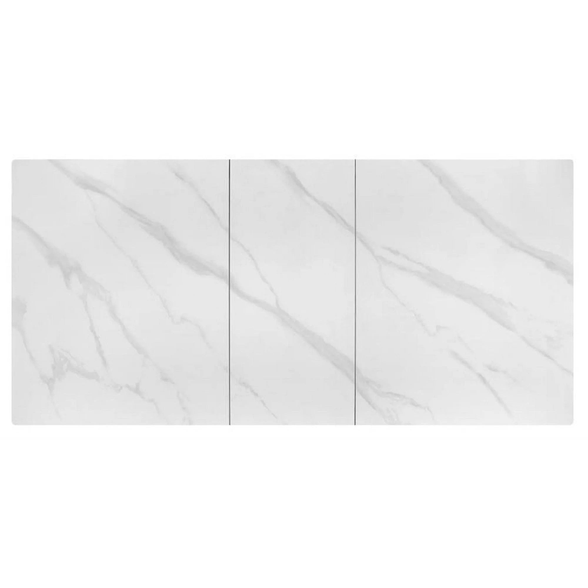 Masa extensibila PLATAN, alb cu efect de marmura/negru, piatra sinterizata/otel, 140/180x85x76 cm