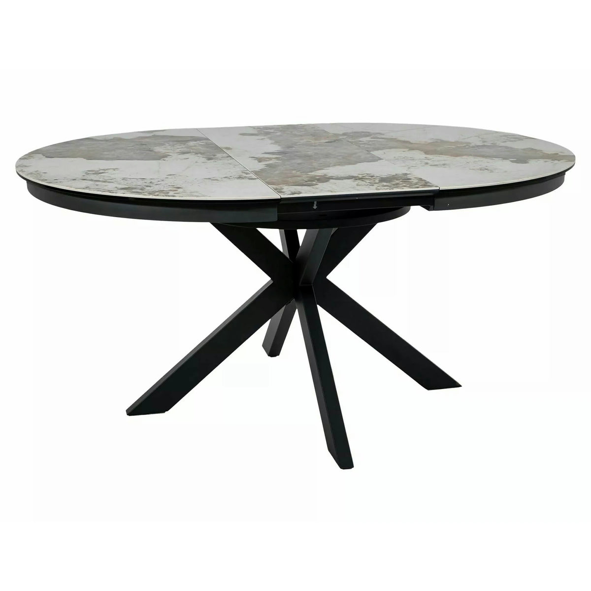 Masă extensibilă PORTO, alb lucios/negru, sticlă securizată/ceramică/metal, 120–160x120x76 cm