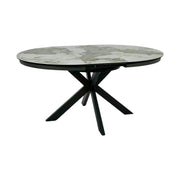 Masă extensibilă PORTO, alb lucios/negru, sticlă securizată/ceramică/metal, 120–160x120x76 cm