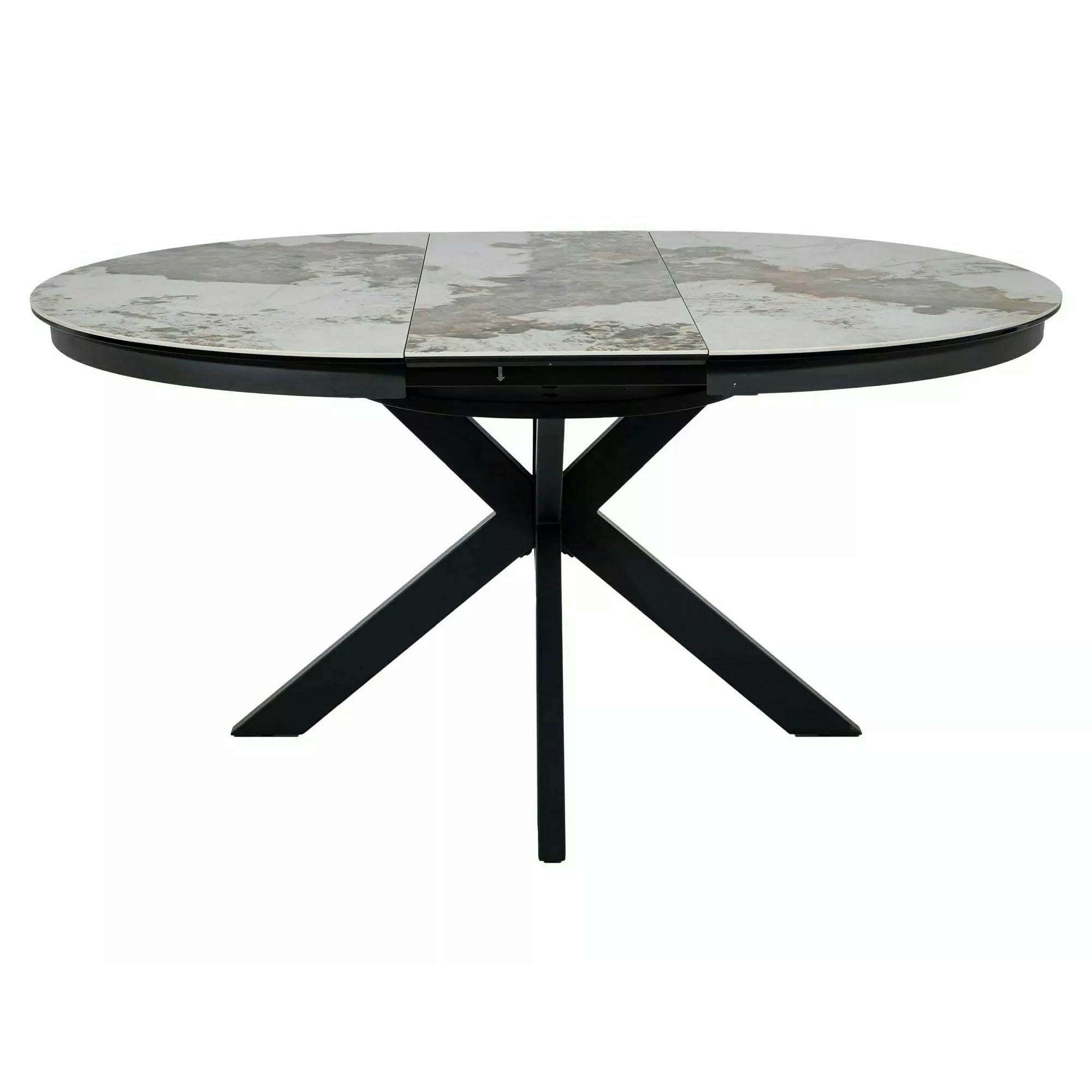 Masă extensibilă PORTO, alb lucios/negru, sticlă securizată/ceramică/metal, 120–160x120x76 cm