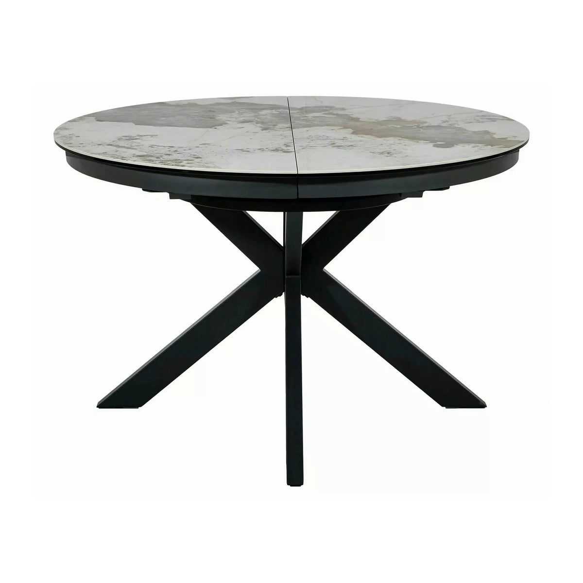 Masă extensibilă PORTO, alb lucios/negru, sticlă securizată/ceramică/metal, 120–160x120x76 cm