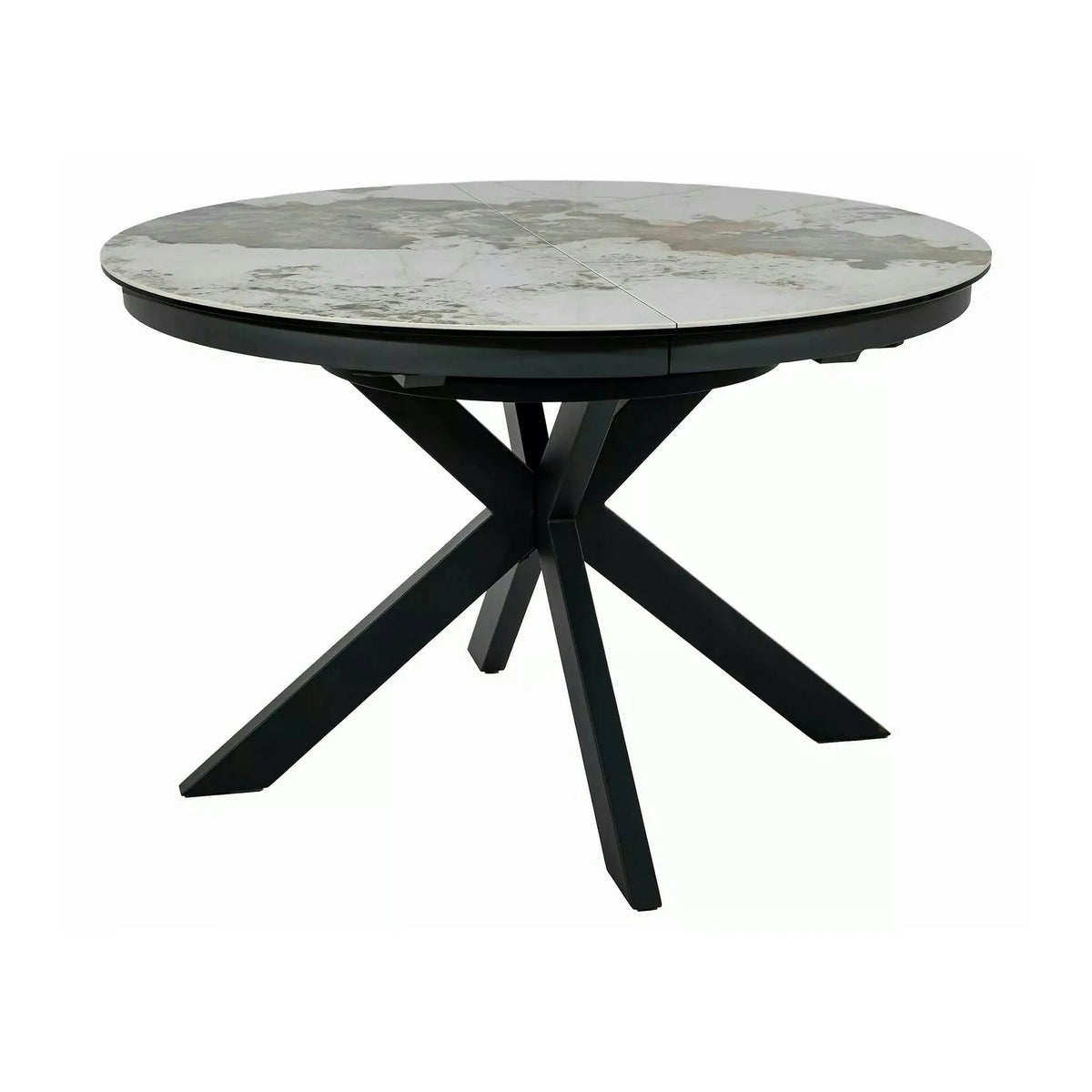 Masă extensibilă PORTO, alb lucios/negru, sticlă securizată/ceramică/metal, 120–160x120x76 cm