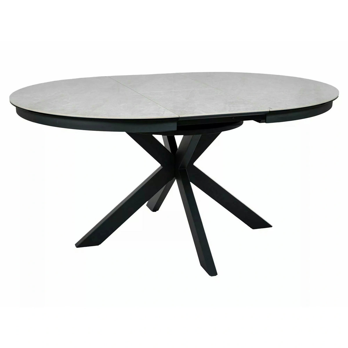 Masă extensibilă PORTO, bej lucios/negru, sticlă securizată/ceramică/metal, 120–160x120x76 cm
