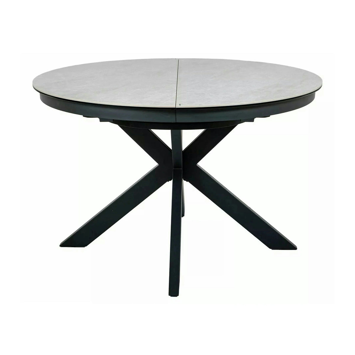 Masă extensibilă PORTO, bej lucios/negru, sticlă securizată/ceramică/metal, 120–160x120x76 cm