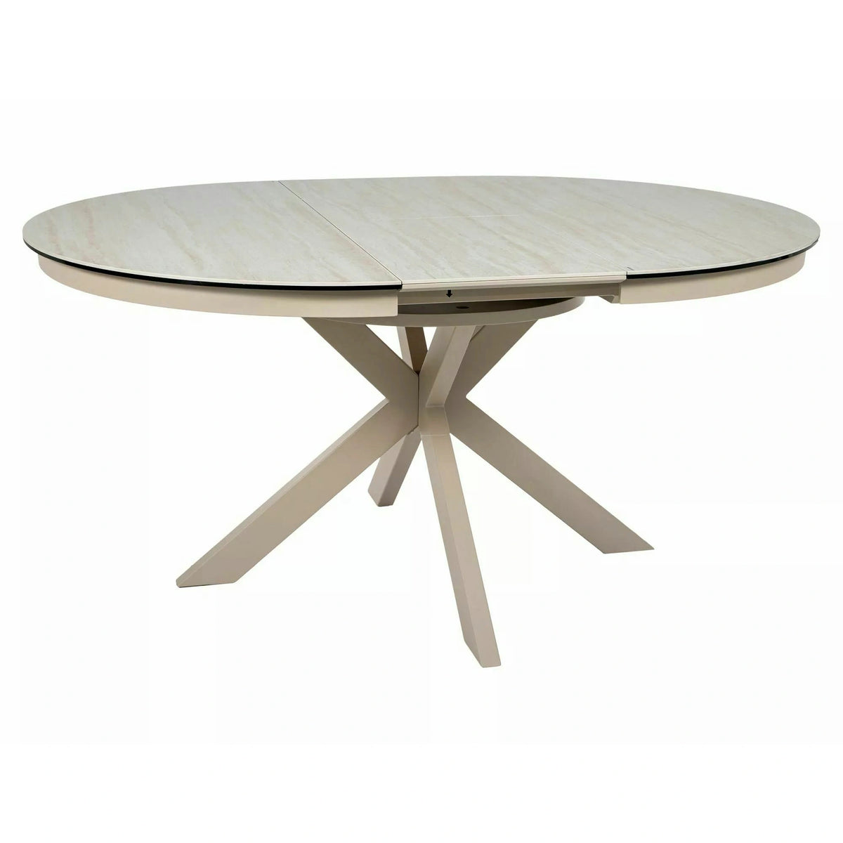 Masă extensibilă PORTO, bej mat/cașmir, sticlă securizată/ceramică/metal, 120–160x120x76 cm