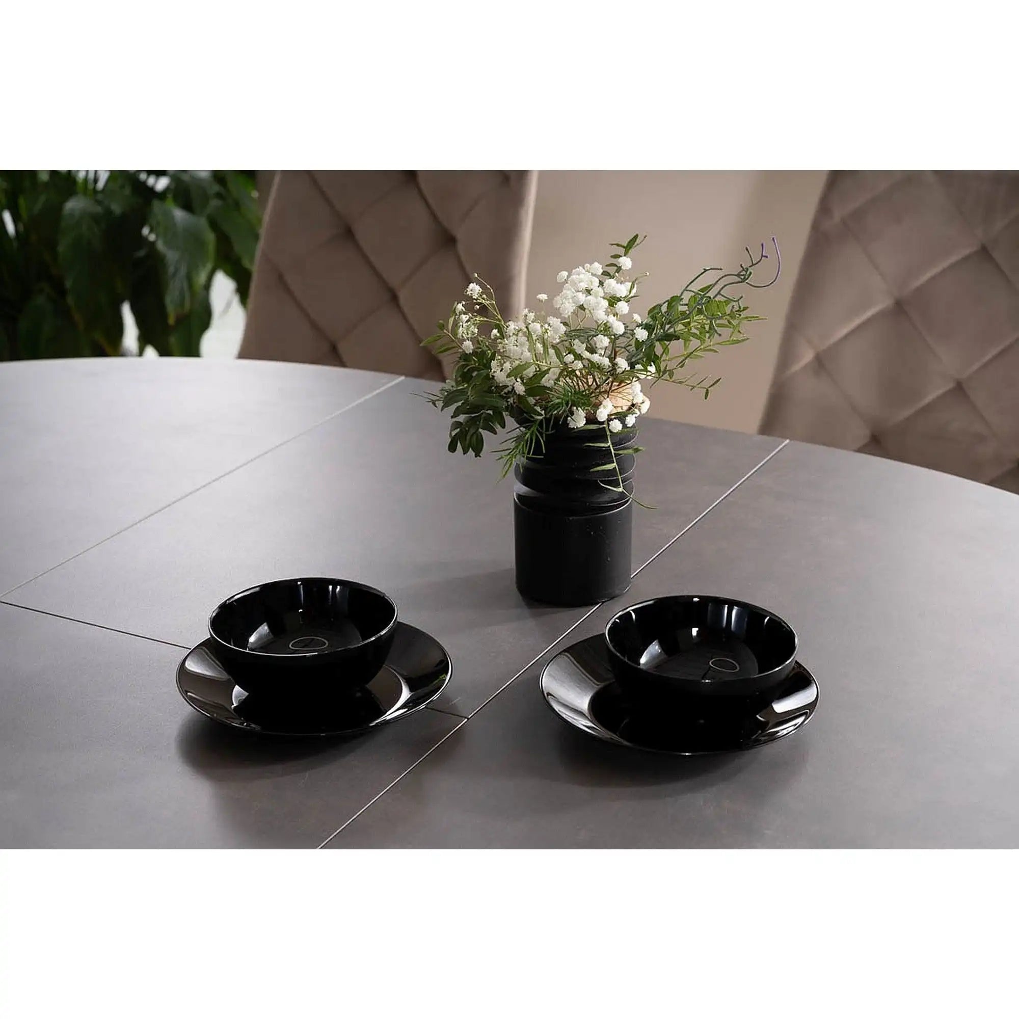 Masa extensibila PORTO, gri inchis/negru mat, sticla securizata/metal, 120/160x120x76 cm