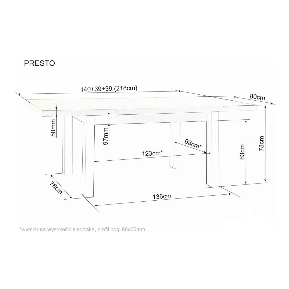 Masa extensibila PRESTO, casmir/stejar, PAL laminat, 140/218x80x78 cm