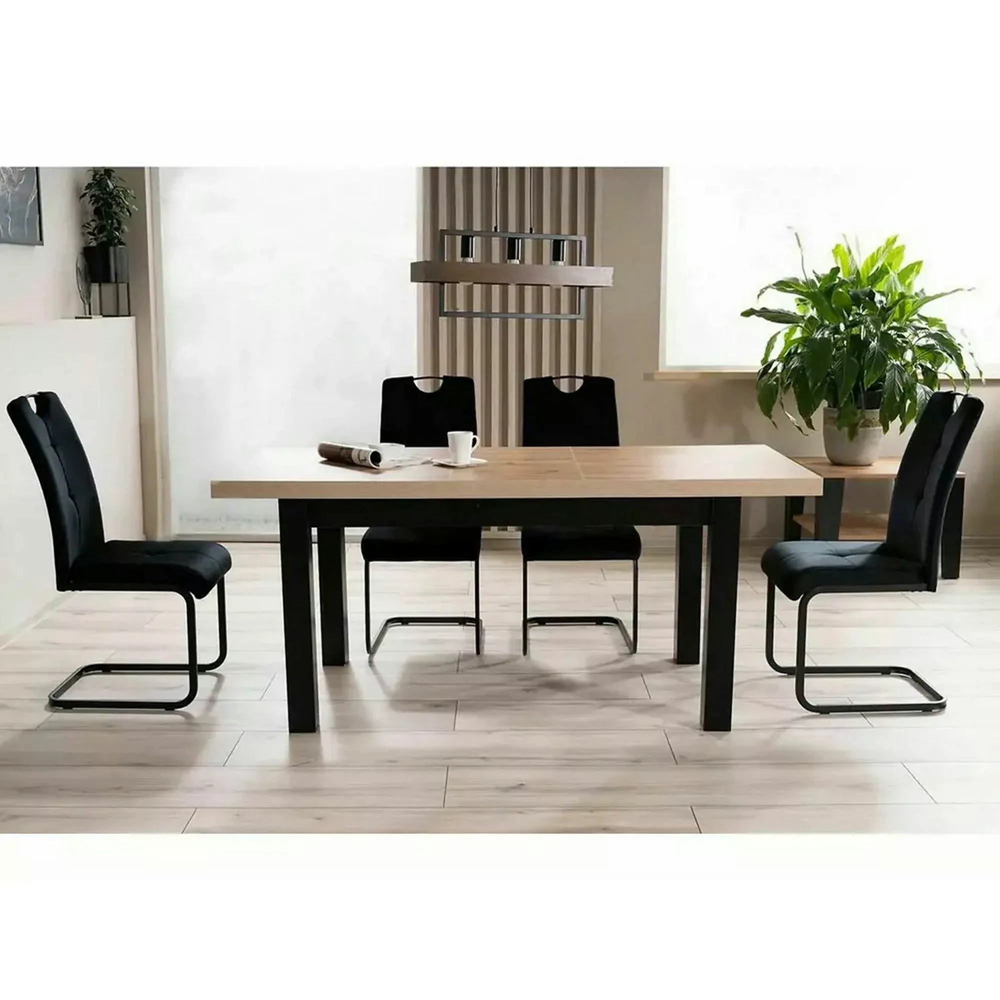 Masa extensibila PRESTO, stejar artisan/negru, PAL laminat, 140/218x80x78 cm