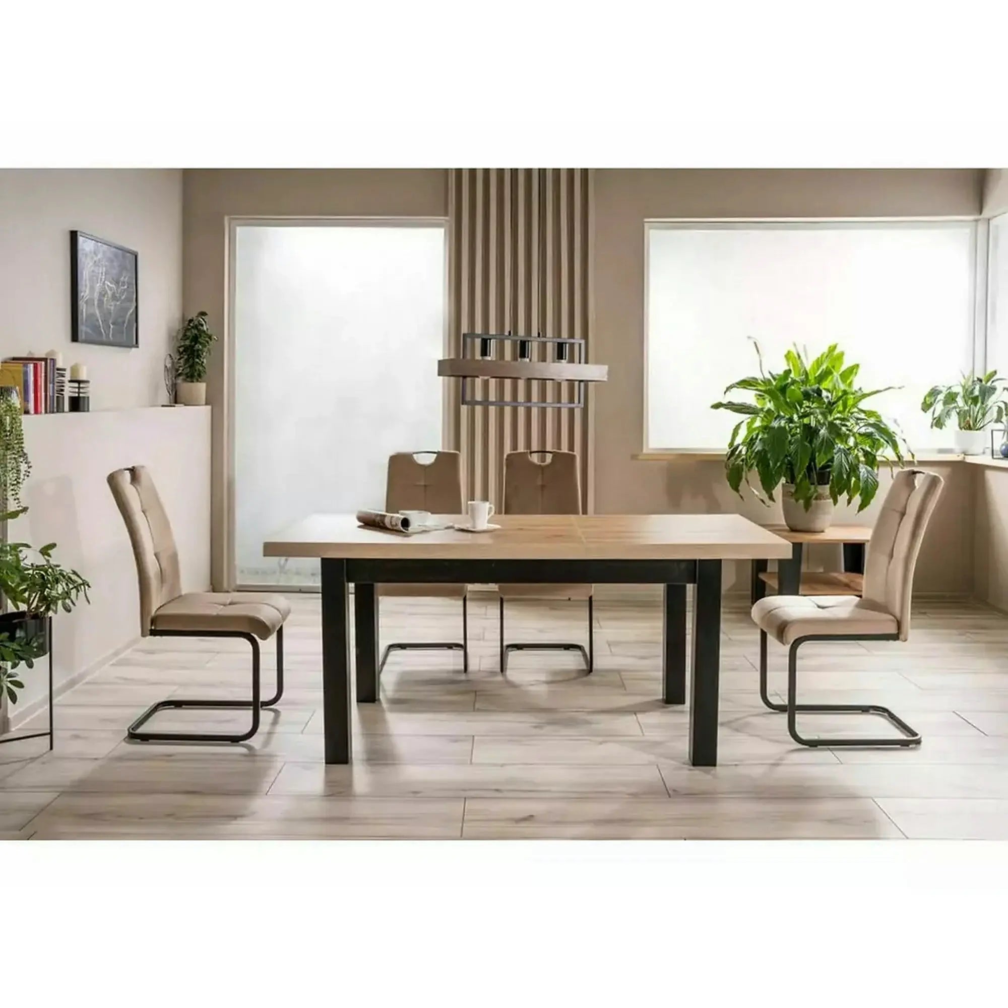 Masa extensibila PRESTO, stejar artisan/negru, PAL laminat, 140/218x80x78 cm