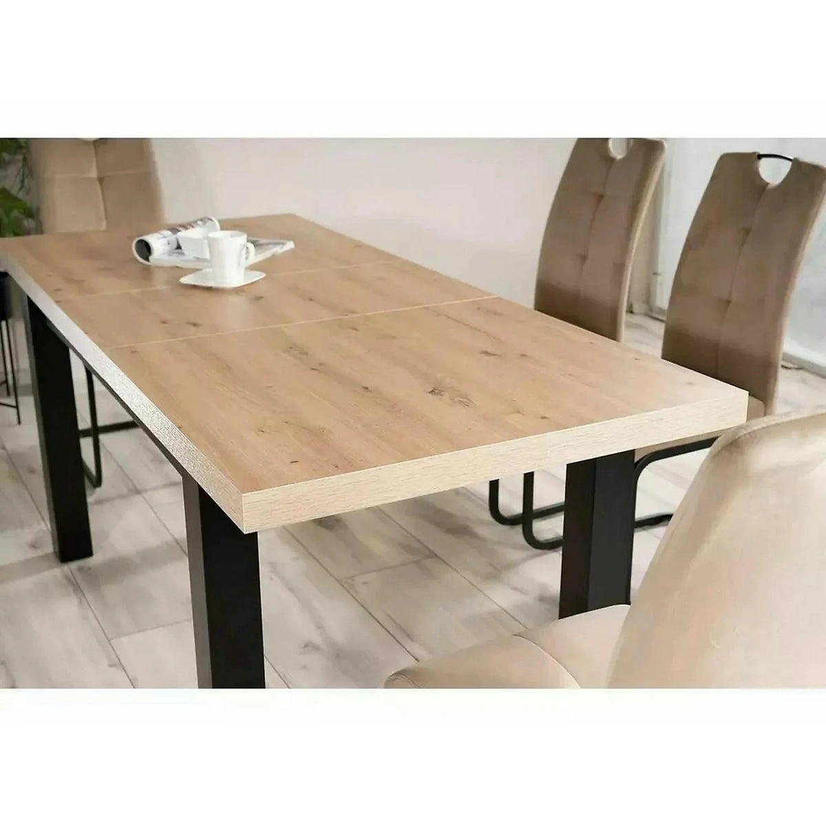 Masa extensibila PRESTO, stejar artisan/negru, PAL laminat, 140/218x80x78 cm