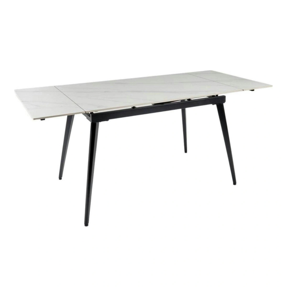 Masa extensibila REEF, alb cu efect de marmura/negru, ceramica/metal, 120/180x80x76 cm