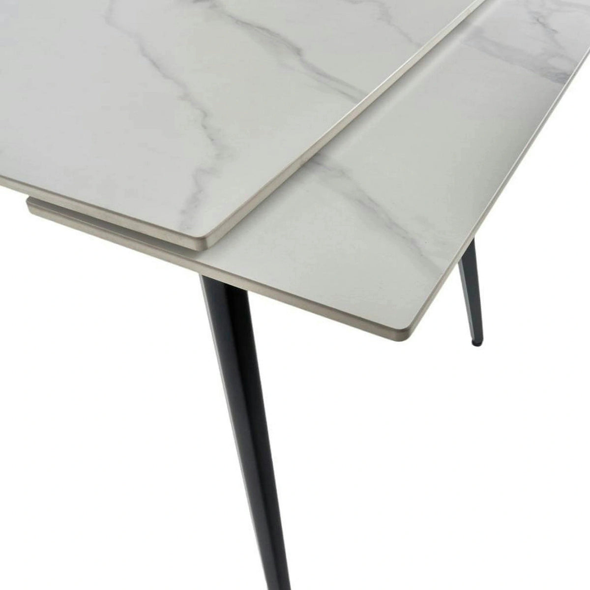 Masa extensibila REEF, alb cu efect de marmura/negru, ceramica/metal, 120/180x80x76 cm