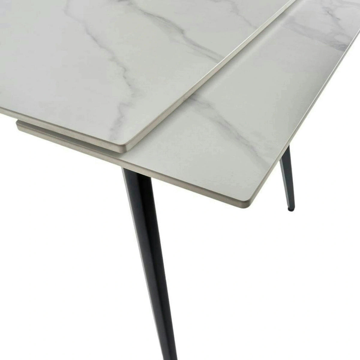Masa extensibila REEF, alb cu efect de marmura/negru, ceramica/metal, 120/180x80x76 cm