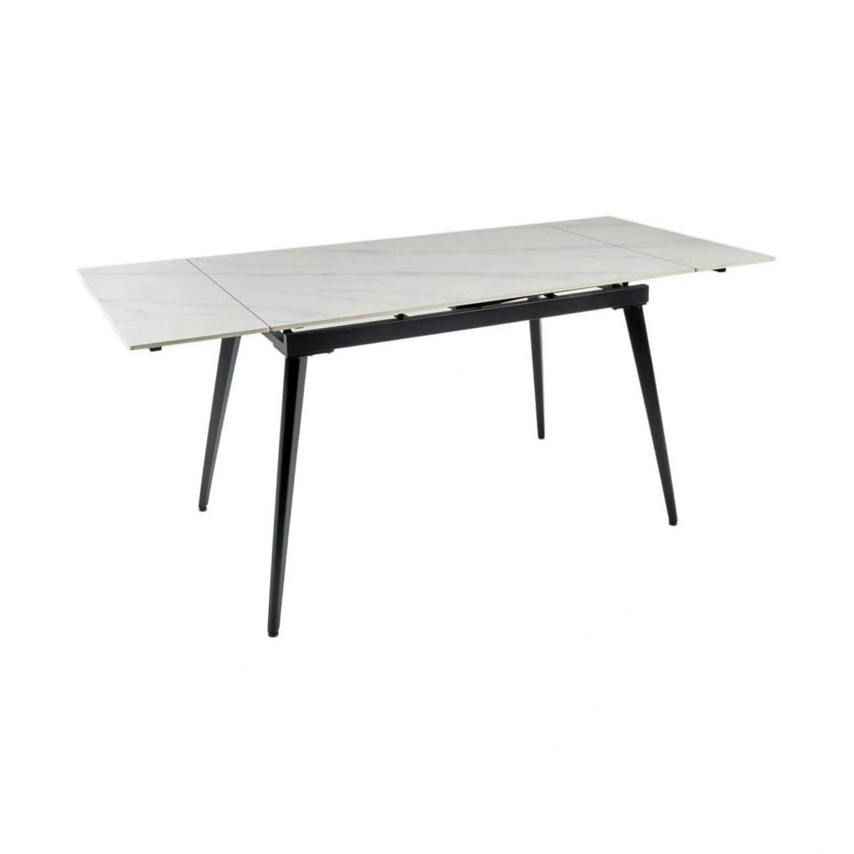 Masa extensibila REEF, alb cu efect de marmura/negru, ceramica/metal, 120/180x80x76 cm