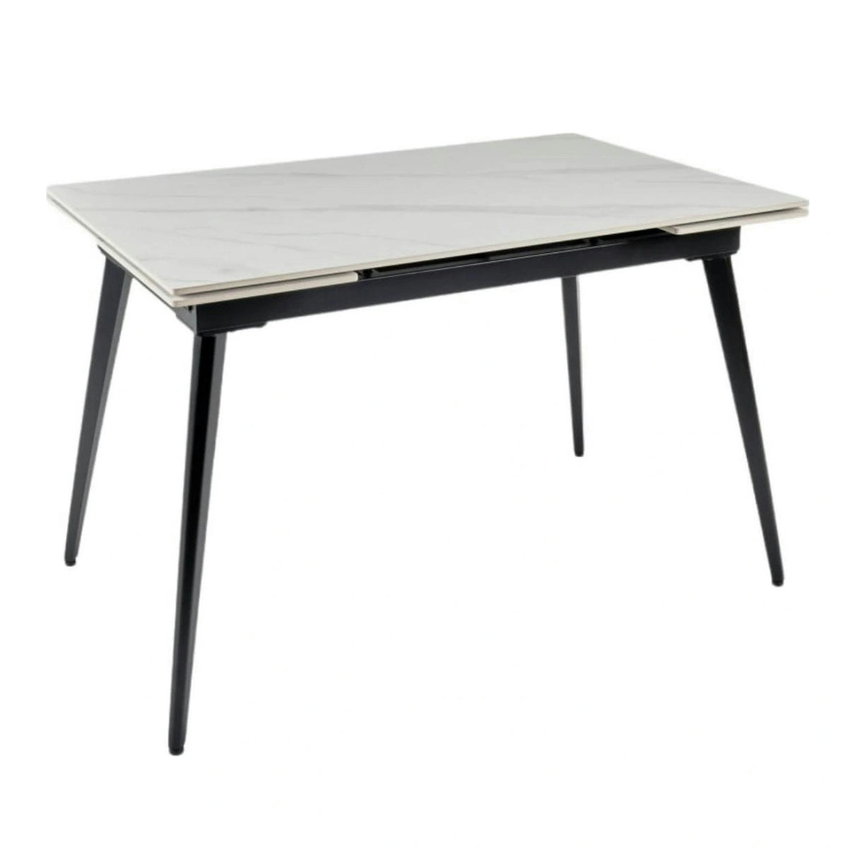 Masa extensibila REEF, alb cu efect de marmura/negru, ceramica/metal, 120/180x80x76 cm