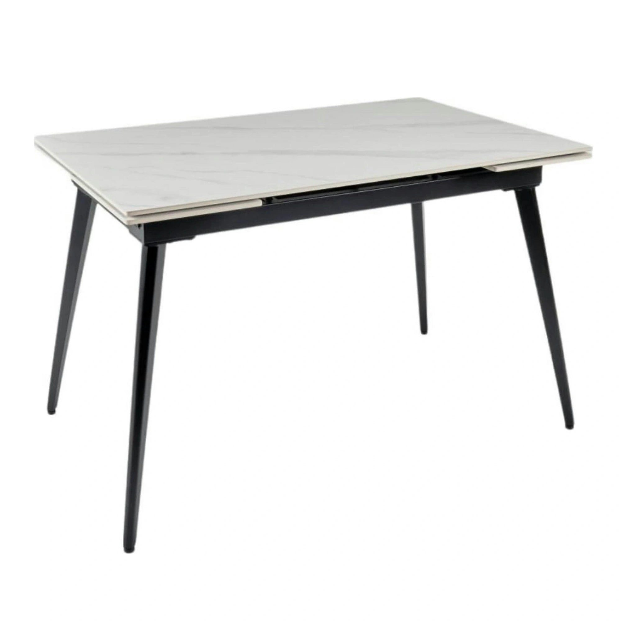 Masa extensibila REEF, alb cu efect de marmura/negru, ceramica/metal, 120/180x80x76 cm